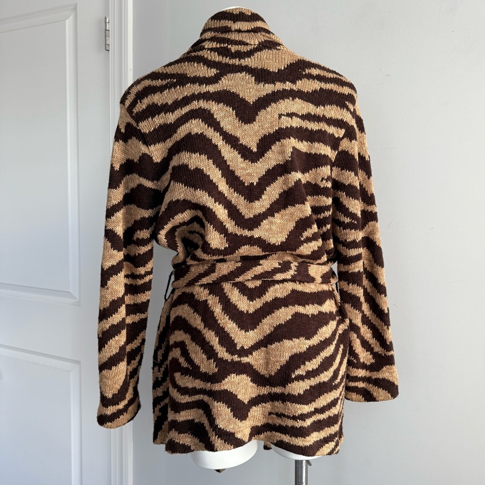Lauren Ralph Lauren Zebra Print Linen Cotton Belt Cardigan Hand Knit Coatigan M - Picture 5 of 16